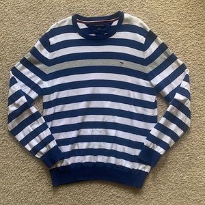 Tommy Hilfiger Blue, White, and Grey Striped Sweater
